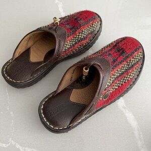 Born Sz 6 Santa Fe Clogs Aztec Southwestern Blanket Uppers Brown Leather Trim